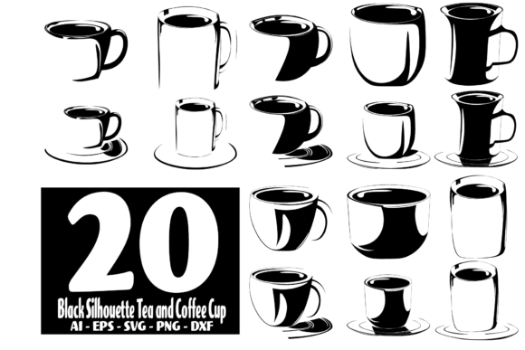 Black Silhouette Tea Coffee Cup Graphics & Illustrations