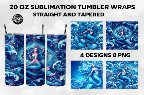 Blue Mermaid Skinny Tumbler Wrap 20oz Graphics