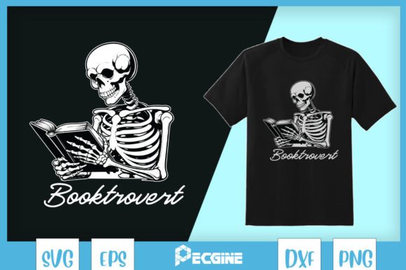 Book Lover Skeleton SVG Booktrovert Graphics for T-Shirt Designs