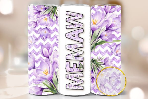 Floral Memaw Skinny Tumbler Wrap PNG: Graphics for Crafts & Content
