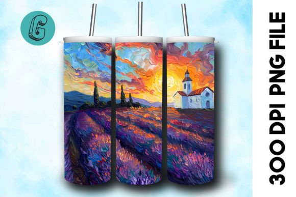 Oil Paint Lavender Field Tumbler Wrap 29 Graphics & Illustrations