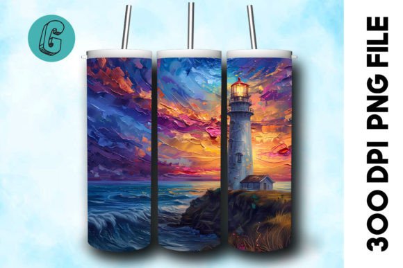 Oil Paint Lighthouse Tumbler Wrap 21 Graphics & Illustrations