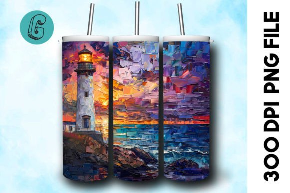 Oil Paint Lighthouse Tumbler Wrap 32 Graphics & Illustrations