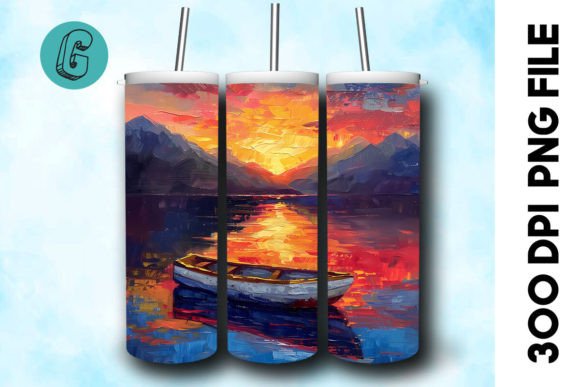 Oil Paint Lonely Boat Tumbler Wrap 40 Graphics & Illustrations