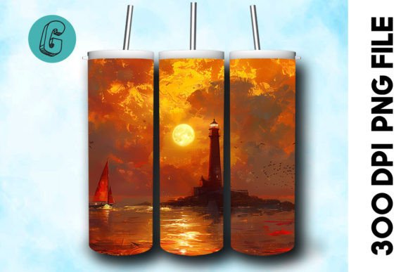 Oil Painting Lighthouse Tumbler Wrap 25 Graphics & Illustrations