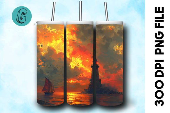 Oil Painting Lighthouse Tumbler Wrap 31 Graphics & Illustrations