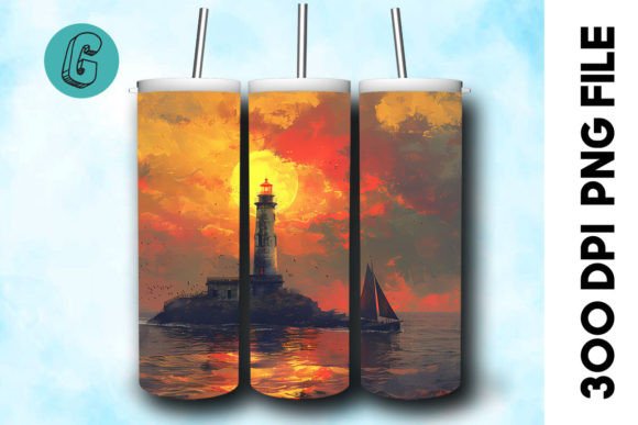 Oil Painting Lighthouse Tumbler Wrap 34