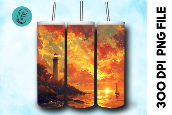 Oil Painting Lighthouse Tumbler Wrap 36 Graphics & Illustrations