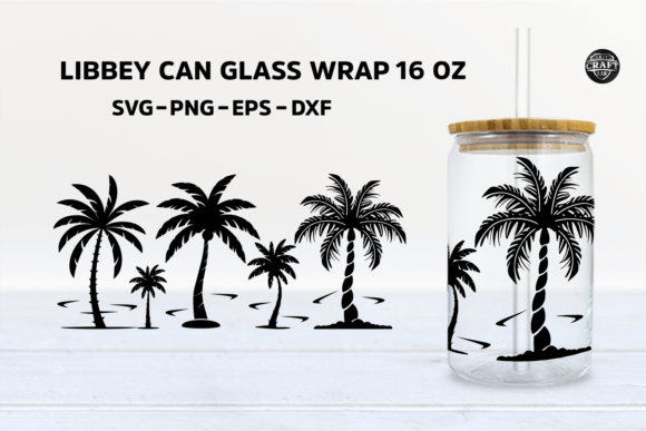 Palm Tree 16 Oz Libbey Glass Can SVG: Graphics & Tumbler Wraps