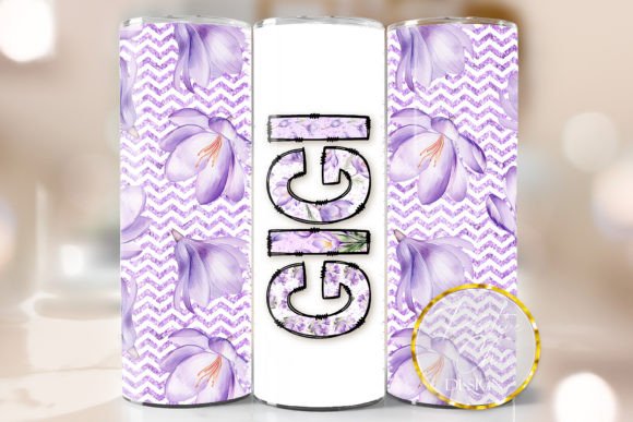 Purple Floral Gigi Tumbler Wrap PNG: Graphics for Crafts & Content
