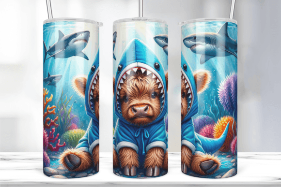 Shark Costume Highland Cow Tumbler Wrap: Graphics & Print Templates