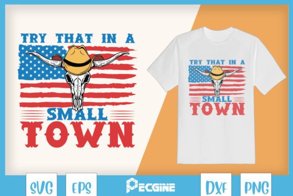 Small Town Music Cow Skull USA Flag SVG Graphics