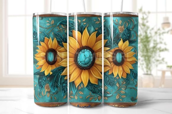 Tooled Leather Sunflower Tumbler PNG 9: Graphics for Warm, Authentic Tumbler Wraps